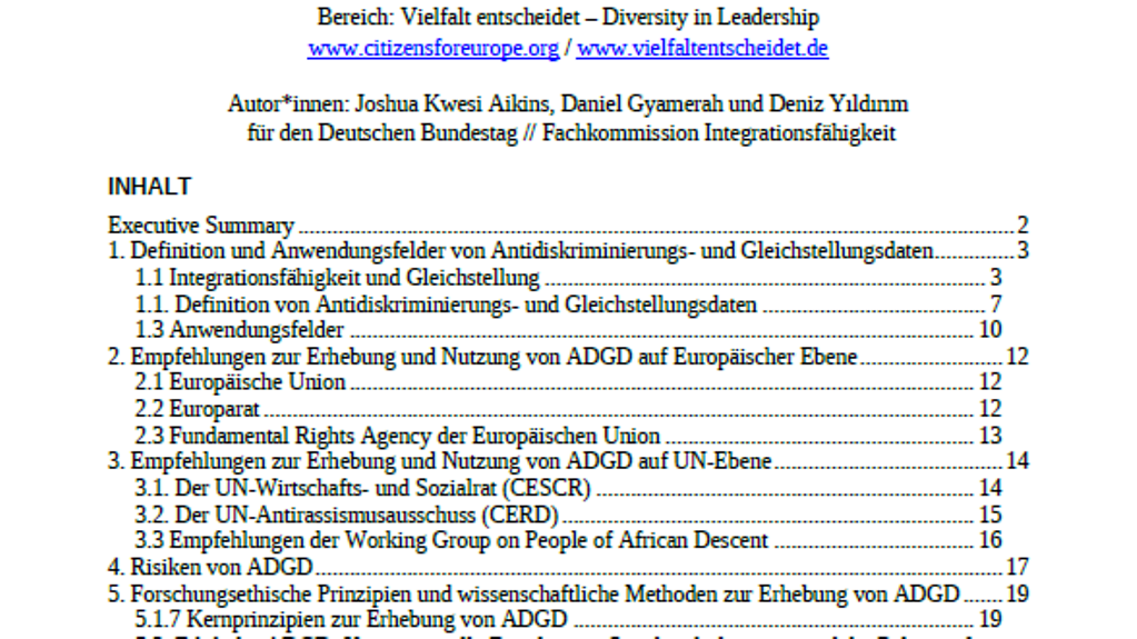 Antidiskriminierungs- und Gleichstellungsdaten (ADGD) in Deutschland und im internationalen Kontext